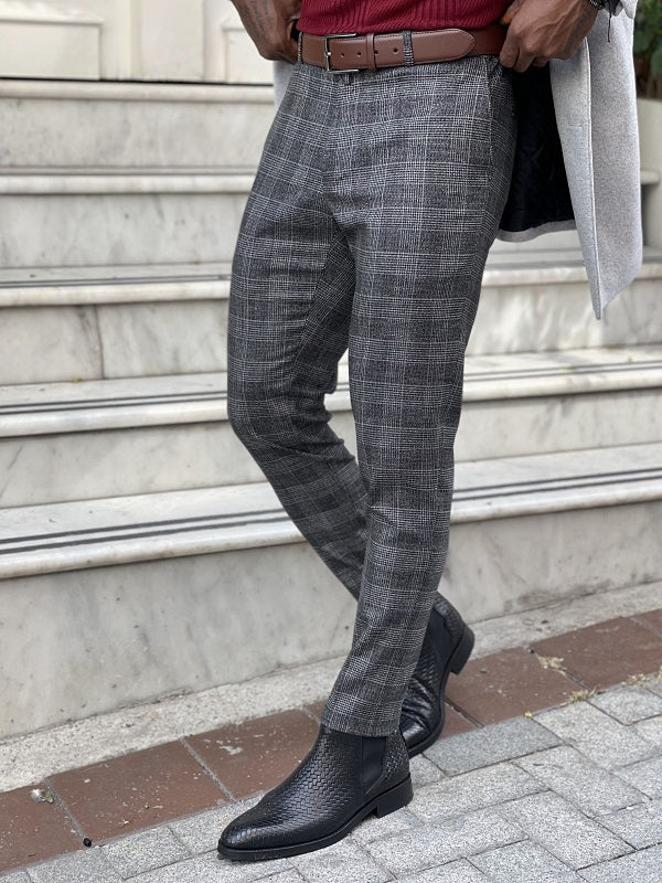 Frezo Black Slim Fit Plaid Pants-baagr.myshopify.com-Pants-BOJONI