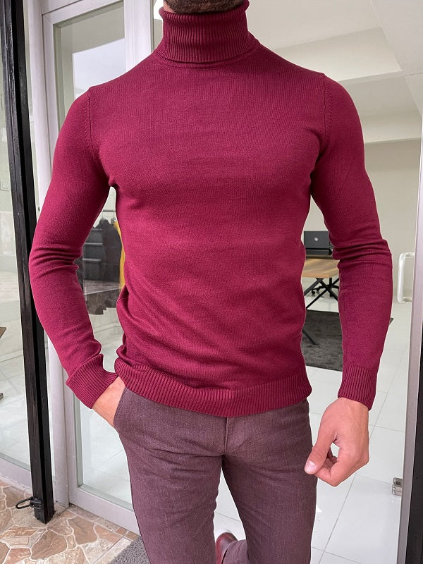 Casani Burgundy Slim Fit Mock Turtleneck Sweater-baagr.myshopify.com-sweatshirts-BOJONI