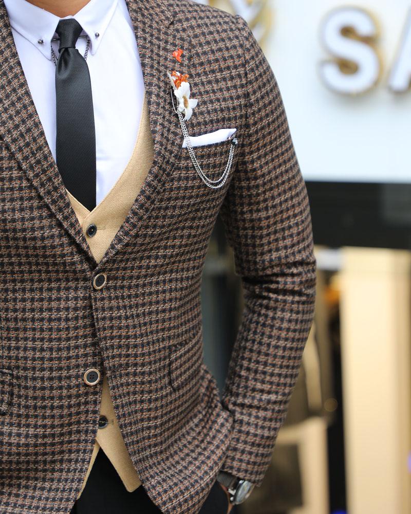 Forenzax  Brown Slim Fit Plaid Wool Suit-baagr.myshopify.com-suit-BOJONI