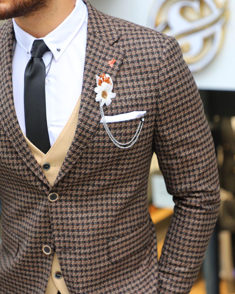 Forenzax  Brown Slim Fit Plaid Wool Suit-baagr.myshopify.com-suit-BOJONI