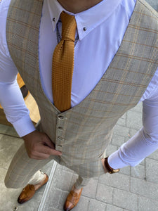Forenzax Beige Plaid Slim Fit Suit-baagr.myshopify.com-suit-BOJONI