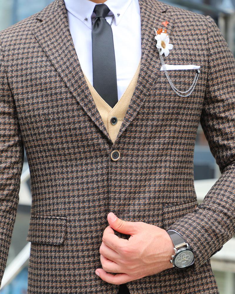 Forenzax  Brown Slim Fit Plaid Wool Suit-baagr.myshopify.com-suit-BOJONI