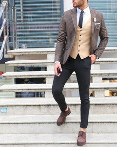 Forenzax  Brown Slim Fit Plaid Wool Suit-baagr.myshopify.com-suit-BOJONI