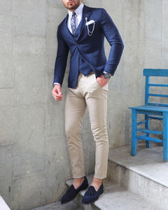 Garuzo Navy Blue Slim Fit Plaid Wool Suit-baagr.myshopify.com-suit-BOJONI