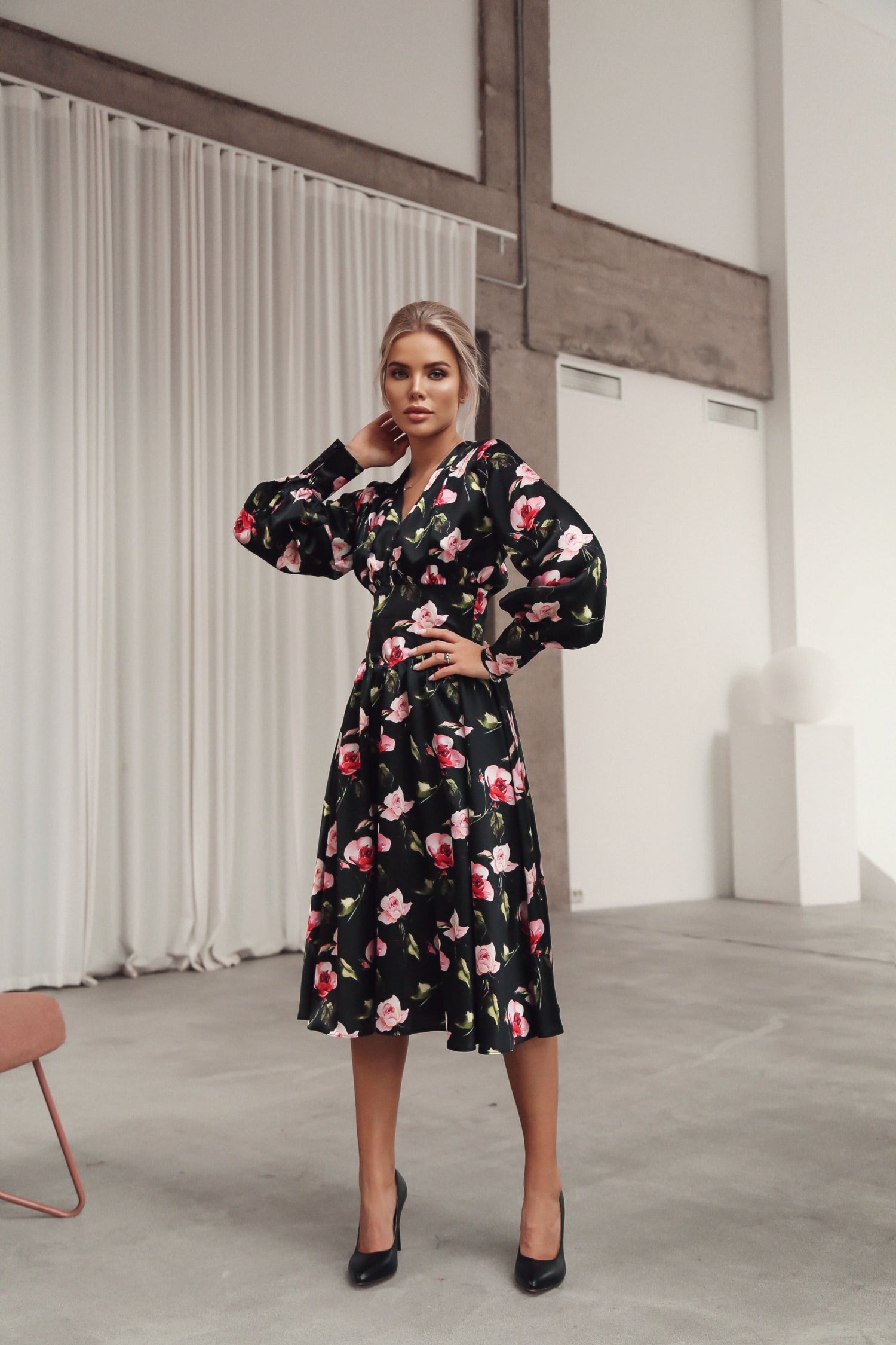 Corset Belt Effect Midi Dress Black-baagr.myshopify.com-dress.-BOJONI
