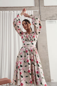 Corset Belt Effect Midi Dress Cream-baagr.myshopify.com-dress.-BOJONI
