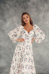 Floral Puff Sleeve Midi Dress-baagr.myshopify.com-dress.-BOJONI