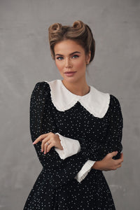 Crepe Chiffon Dress with Turndown Collar and Cuffs-baagr.myshopify.com-dress.-BOJONI
