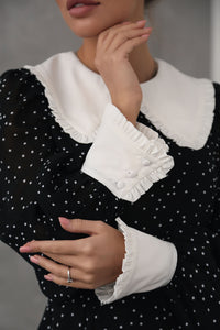 Crepe Chiffon Dress with Turndown Collar and Cuffs-baagr.myshopify.com-dress.-BOJONI