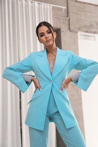 Flared Jacket with Slits on the Sleeves Turquoise-baagr.myshopify.com-dress.-BOJONI