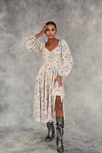 Floral Puff Sleeve Midi Dress-baagr.myshopify.com-dress.-BOJONI