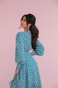Polka Dot Midi Dress with Puffy Sleeves-baagr.myshopify.com-dress.-BOJONI