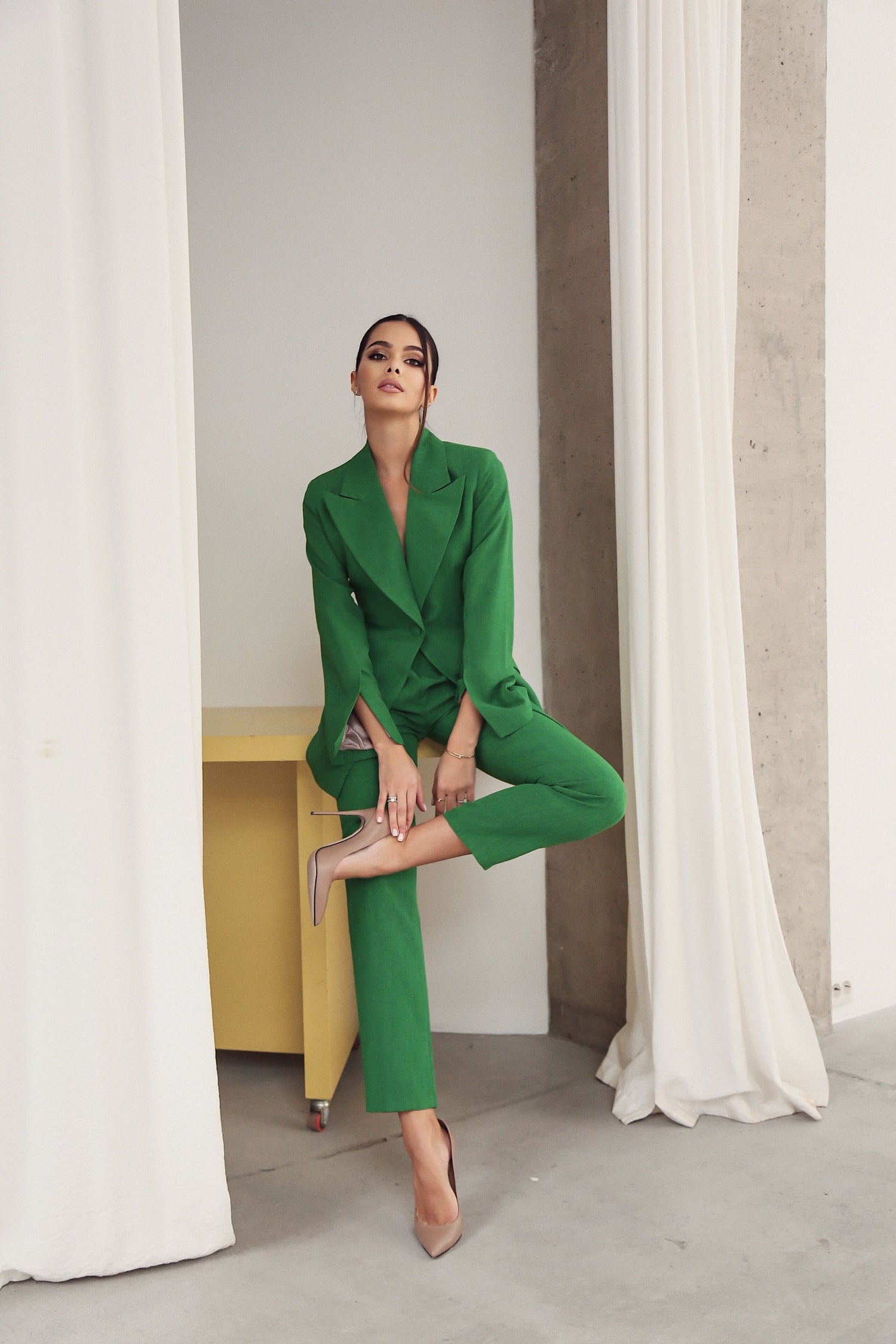 Banana Trousers with Wide Belt Green-baagr.myshopify.com-dress.-BOJONI