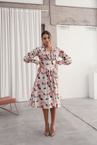 Corset Belt Effect Midi Dress Cream-baagr.myshopify.com-dress.-BOJONI