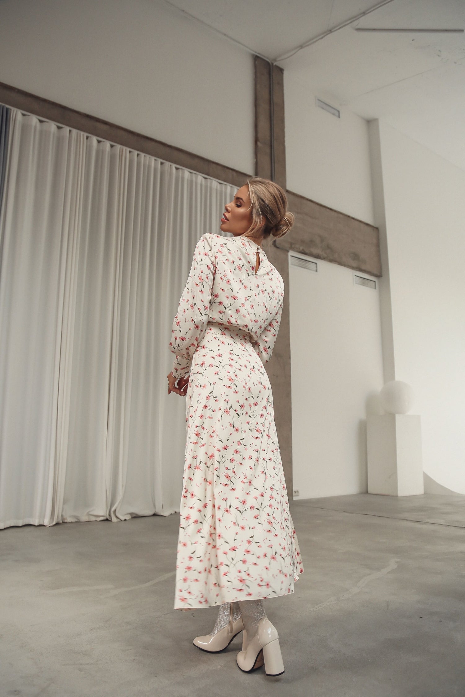 Midi Dress with Shoulder Pads White-baagr.myshopify.com-dress.-BOJONI