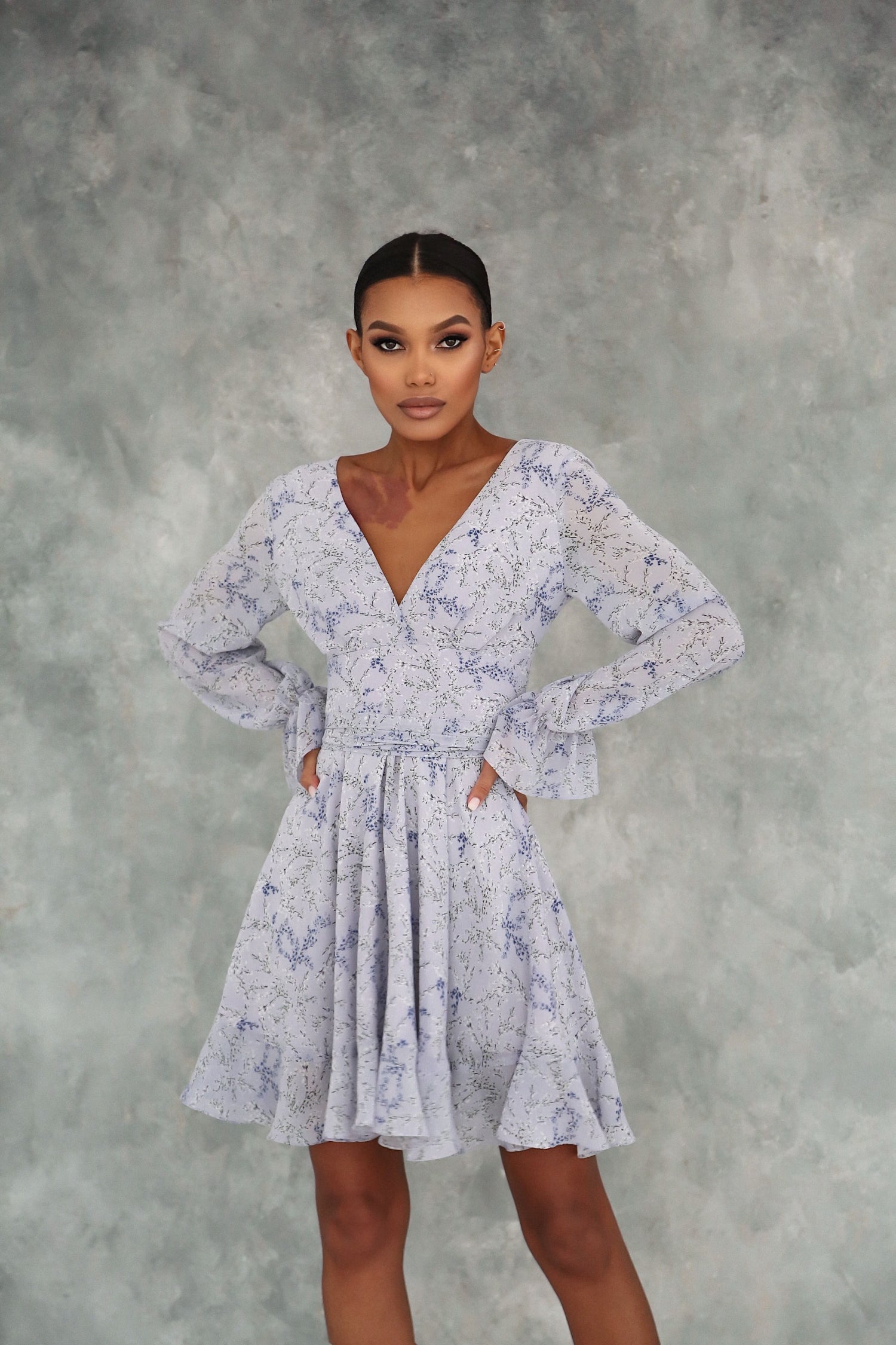 Crepe Chiffon Dress with Ruffles and Wide Belt-baagr.myshopify.com-dress.-BOJONI