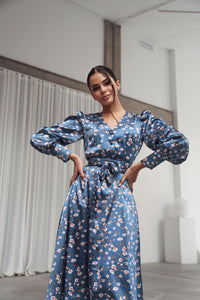Puff Sleeve Midi Dress Blue-baagr.myshopify.com-dress.-BOJONI