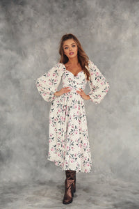 Floral Puff Sleeve Midi Dress-baagr.myshopify.com-dress.-BOJONI