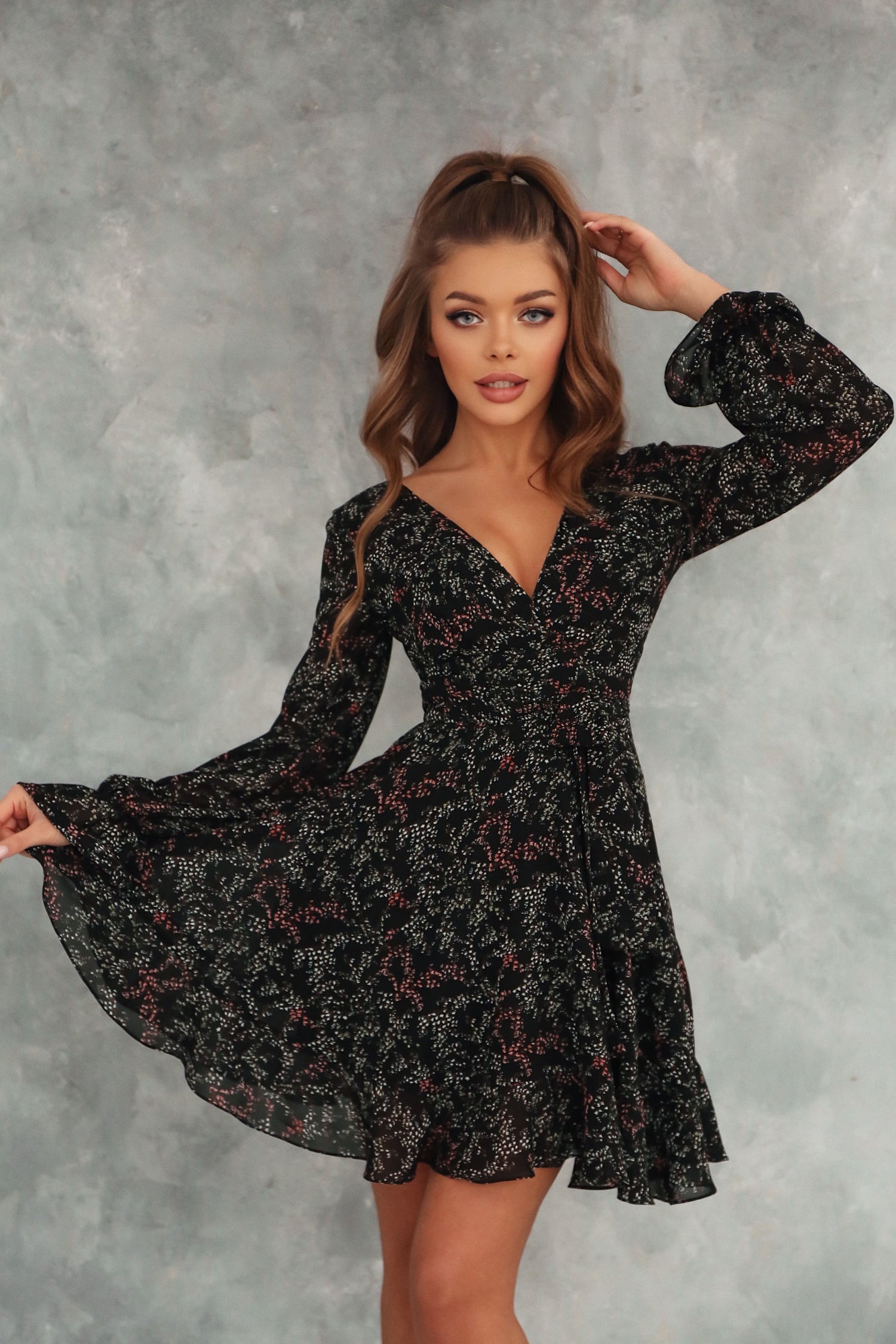 Crepe Chiffon Dress with Ruffles and Wide Belt-baagr.myshopify.com-dress.-BOJONI