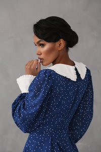 Crepe Chiffon Dress with Turndown Collar and Cuffs-baagr.myshopify.com-dress.-BOJONI
