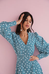 Polka Dot Midi Dress with Puffy Sleeves-baagr.myshopify.com-dress.-BOJONI