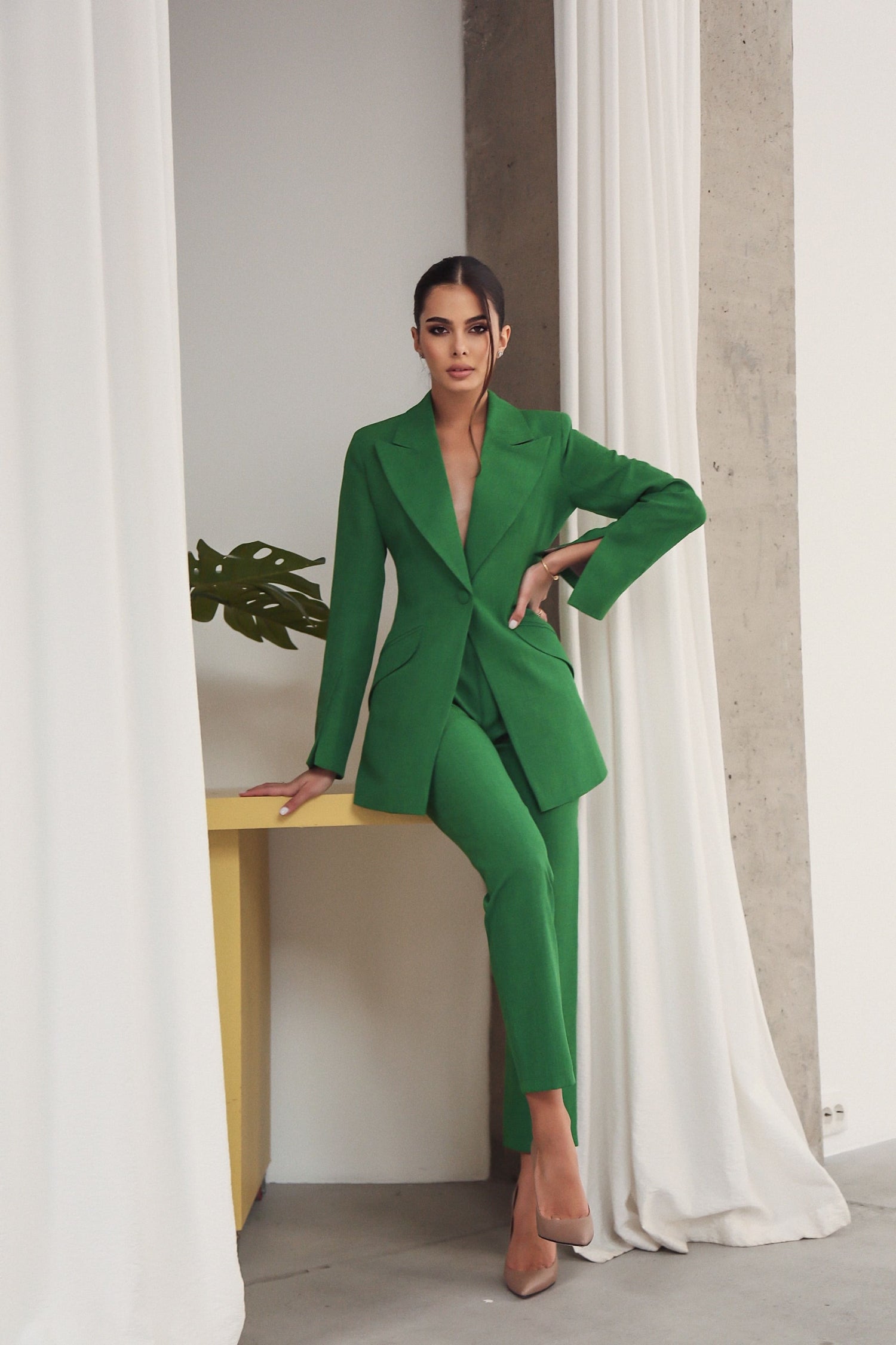 Flared Jacket with Slits on the Sleeves Green-baagr.myshopify.com-dress.-BOJONI