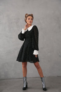 Crepe Chiffon Dress with Turndown Collar and Cuffs-baagr.myshopify.com-dress.-BOJONI