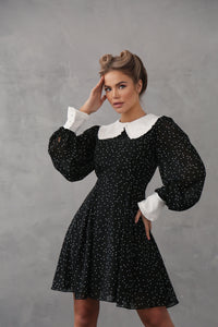 Crepe Chiffon Dress with Turndown Collar and Cuffs-baagr.myshopify.com-dress.-BOJONI