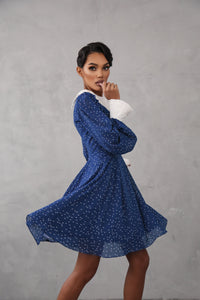 Crepe Chiffon Dress with Turndown Collar and Cuffs-baagr.myshopify.com-dress.-BOJONI