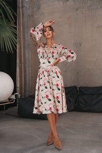 Corset Belt Effect Midi Dress Cream-baagr.myshopify.com-dress.-BOJONI