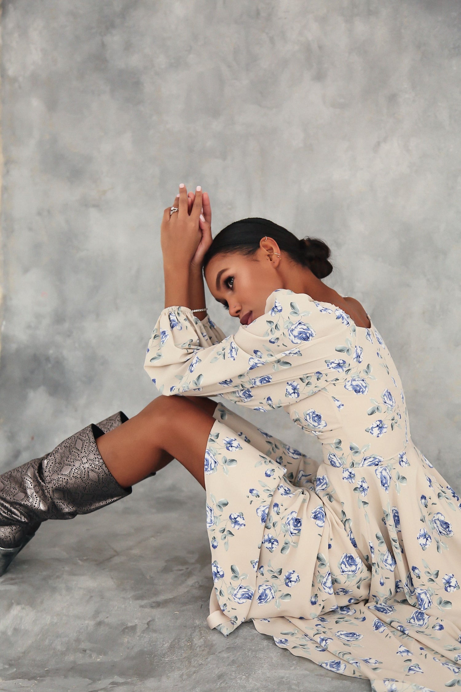 Floral Puff Sleeve Midi Dress-baagr.myshopify.com-dress.-BOJONI