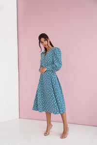Polka Dot Midi Dress with Puffy Sleeves-baagr.myshopify.com-dress.-BOJONI