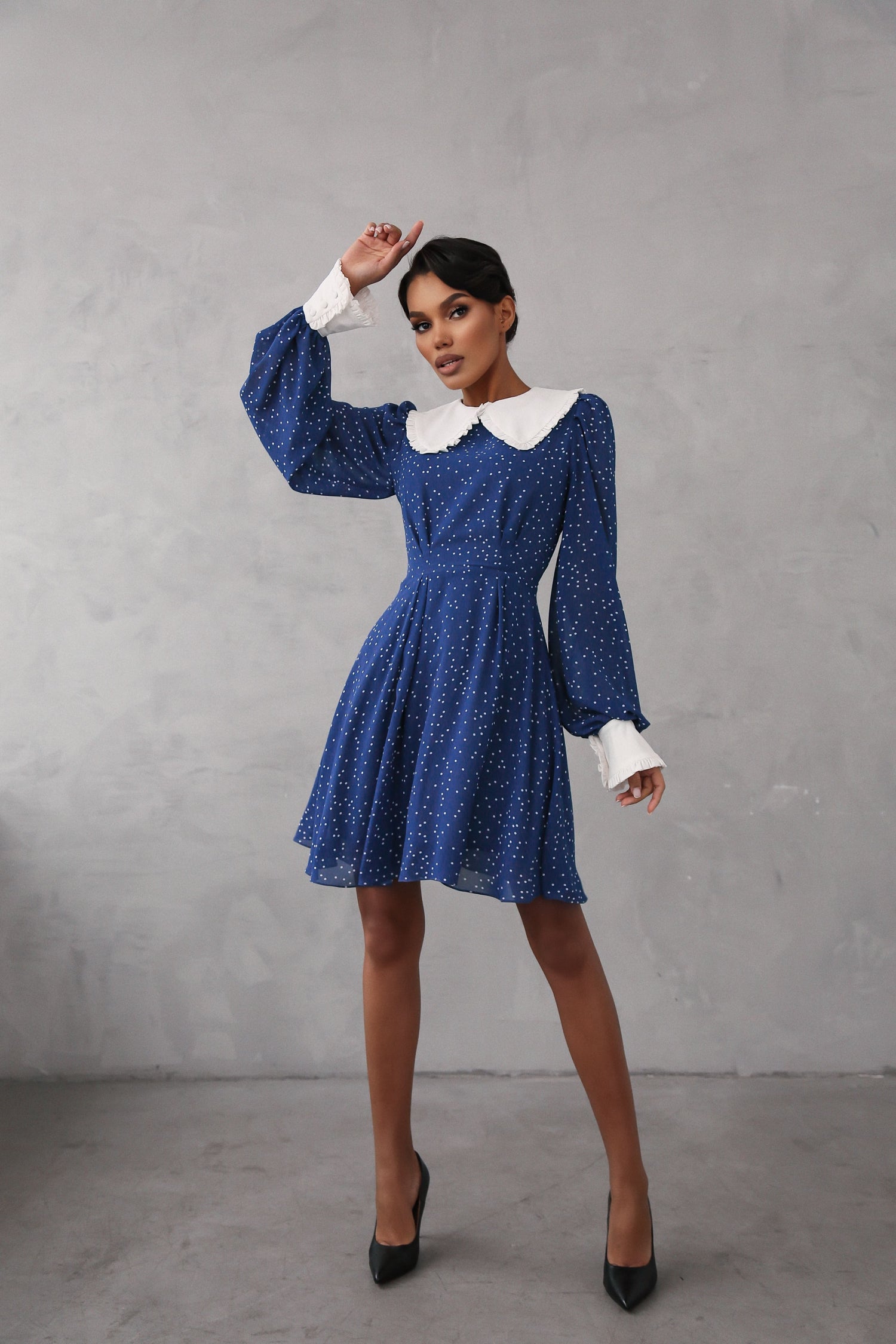 Crepe Chiffon Dress with Turndown Collar and Cuffs-baagr.myshopify.com-dress.-BOJONI
