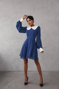 Crepe Chiffon Dress with Turndown Collar and Cuffs-baagr.myshopify.com-dress.-BOJONI