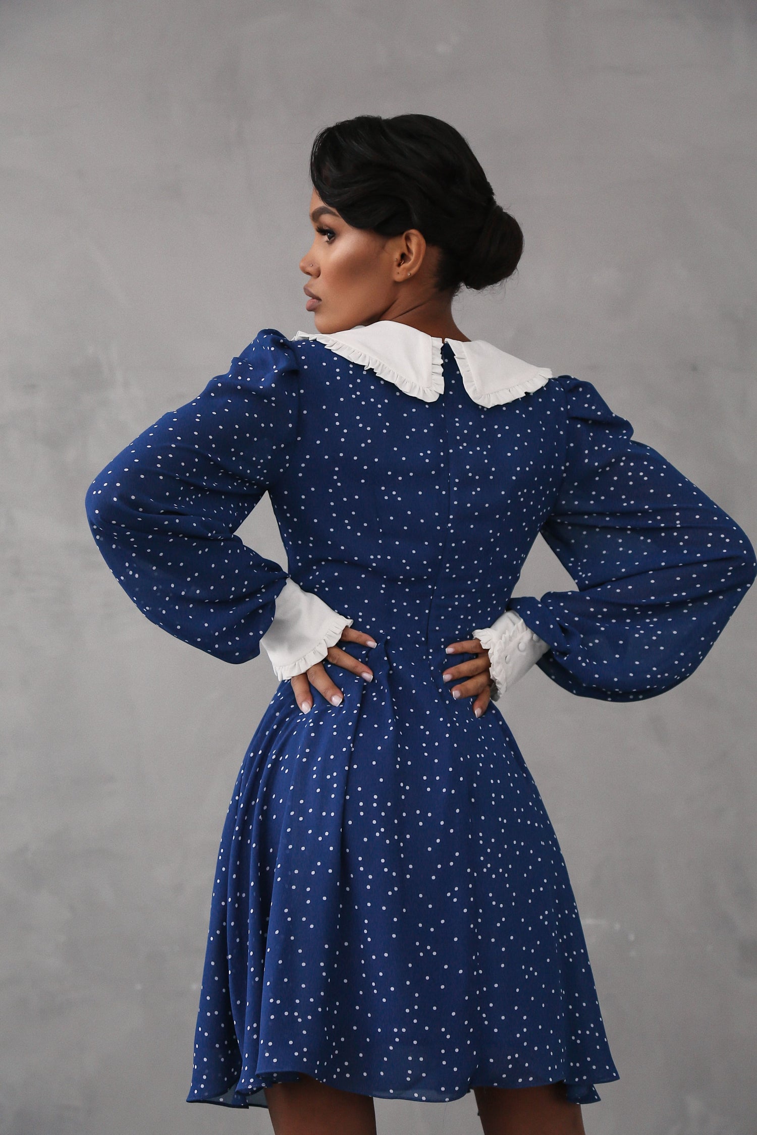 Crepe Chiffon Dress with Turndown Collar and Cuffs-baagr.myshopify.com-dress.-BOJONI