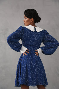Crepe Chiffon Dress with Turndown Collar and Cuffs-baagr.myshopify.com-dress.-BOJONI