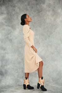 Polka Dot Midi Dress with Lantern Sleeves and Slit-baagr.myshopify.com-dress.-BOJONI