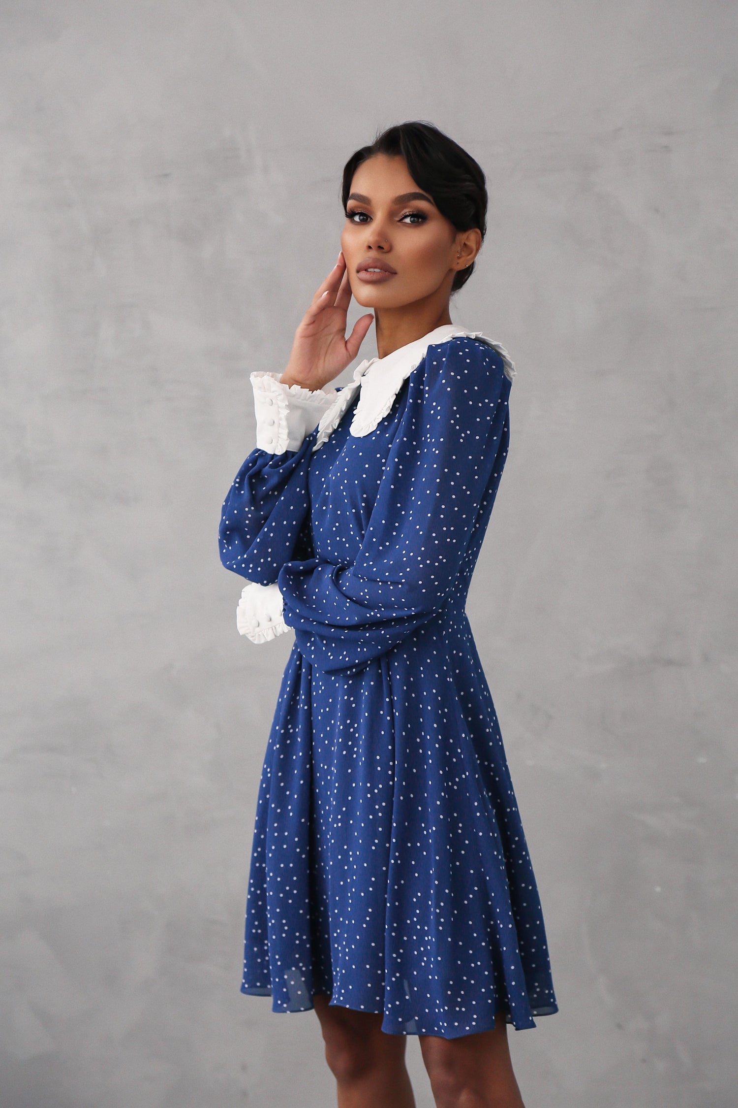 Crepe Chiffon Dress with Turndown Collar and Cuffs-baagr.myshopify.com-dress.-BOJONI