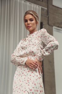 Midi Dress with Shoulder Pads White-baagr.myshopify.com-dress.-BOJONI